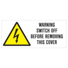 GRAFOPLAST - Etichetta "WARNING SWITCH OFF BEFORE REMOVING THIS COVER " in policarbonato adesivo dimensioni L=140 mm, H=60 mm, 6 pz per foglio