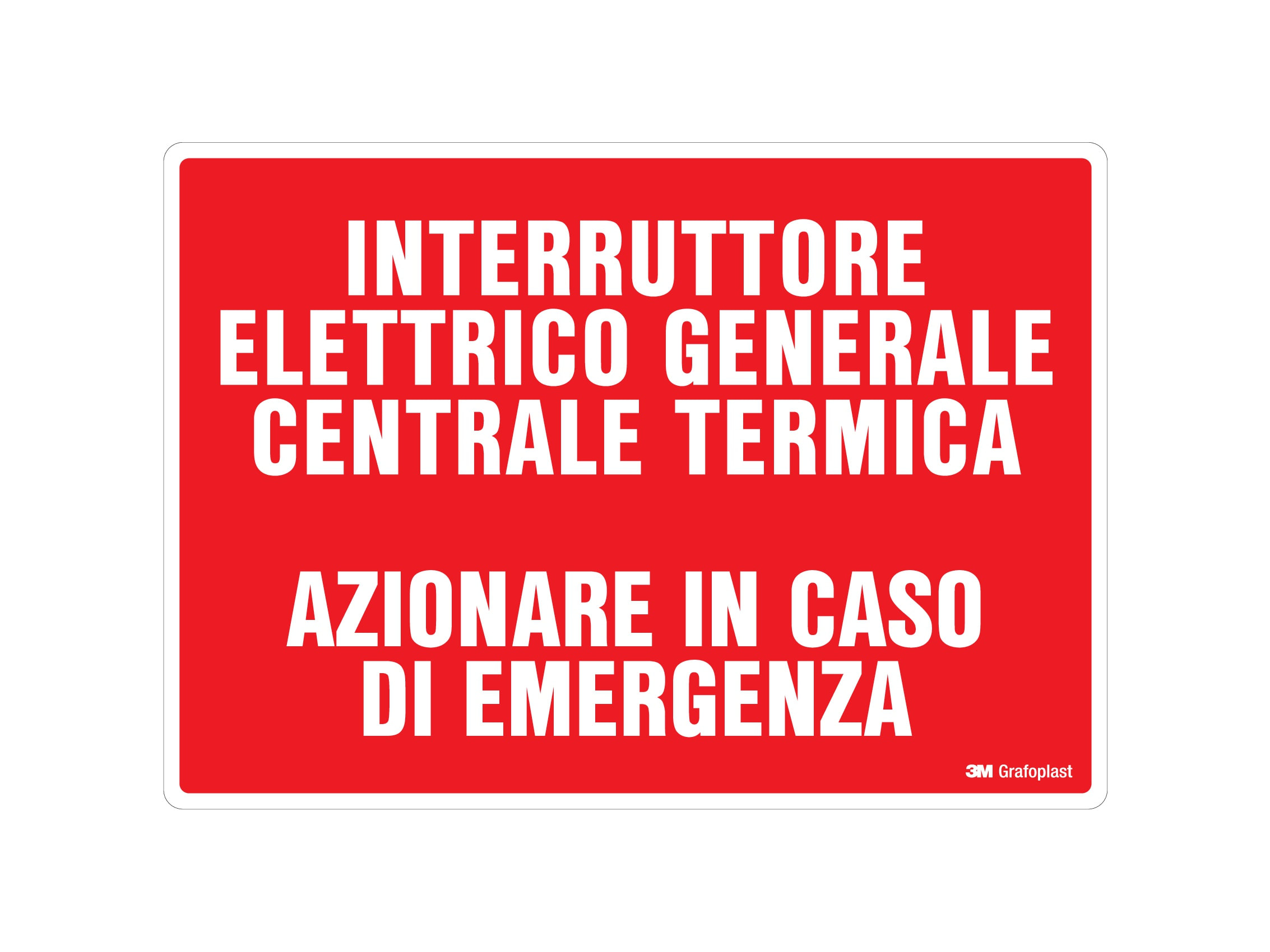 GRAFOPLAST - Cartello "interrutore elettrico generale centrale termica. Azionare in caso di emergenza" in PVC dimensioni L=297 mm, H=210 mm, 1 pz per foglio
