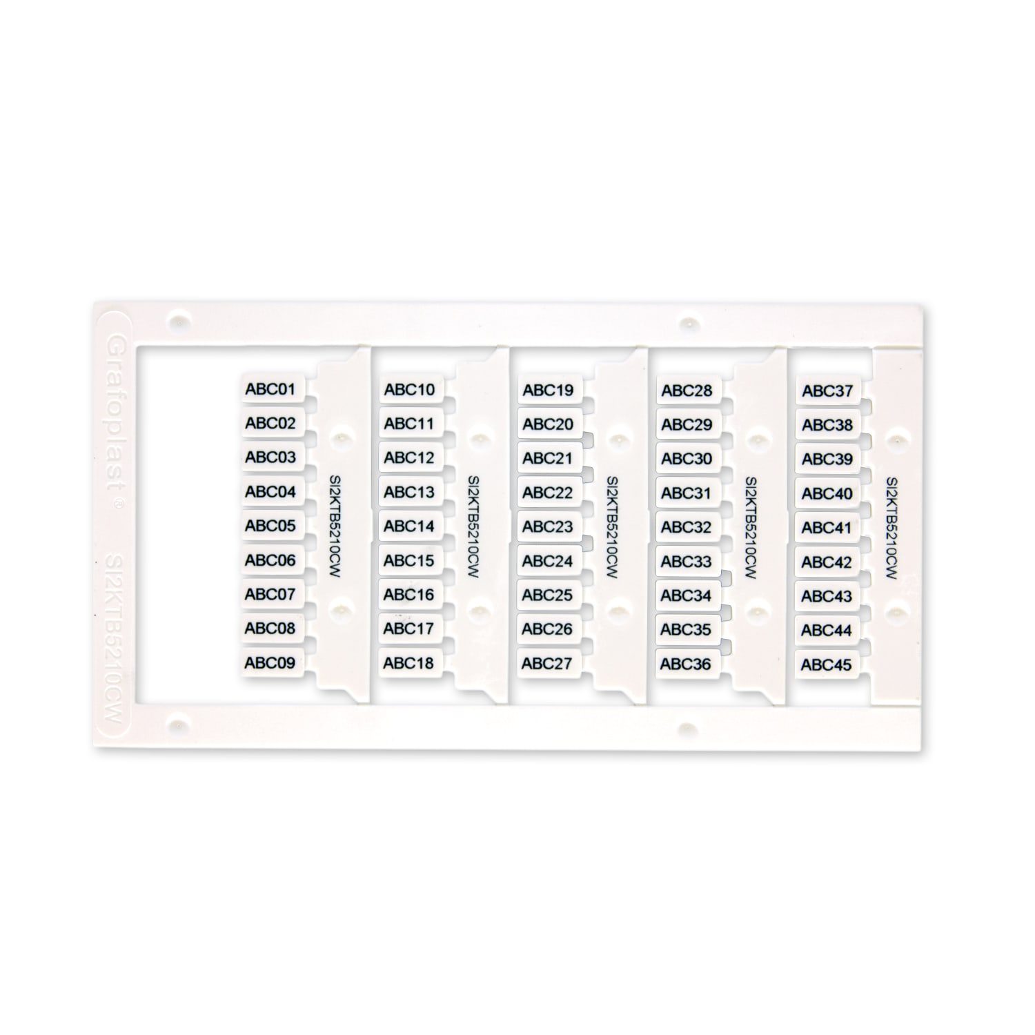 GRAFOPLAST - Tessera per Morsetti Weidmuller decentrato Bianco 5x10 confezione da 540 pezzi. La tessera per morsetto serie TB si applica con velocitè e semplicitè con innesto diretto. Stampabile con sistema a trasferimento termico EVOMAX, caricamento singolo