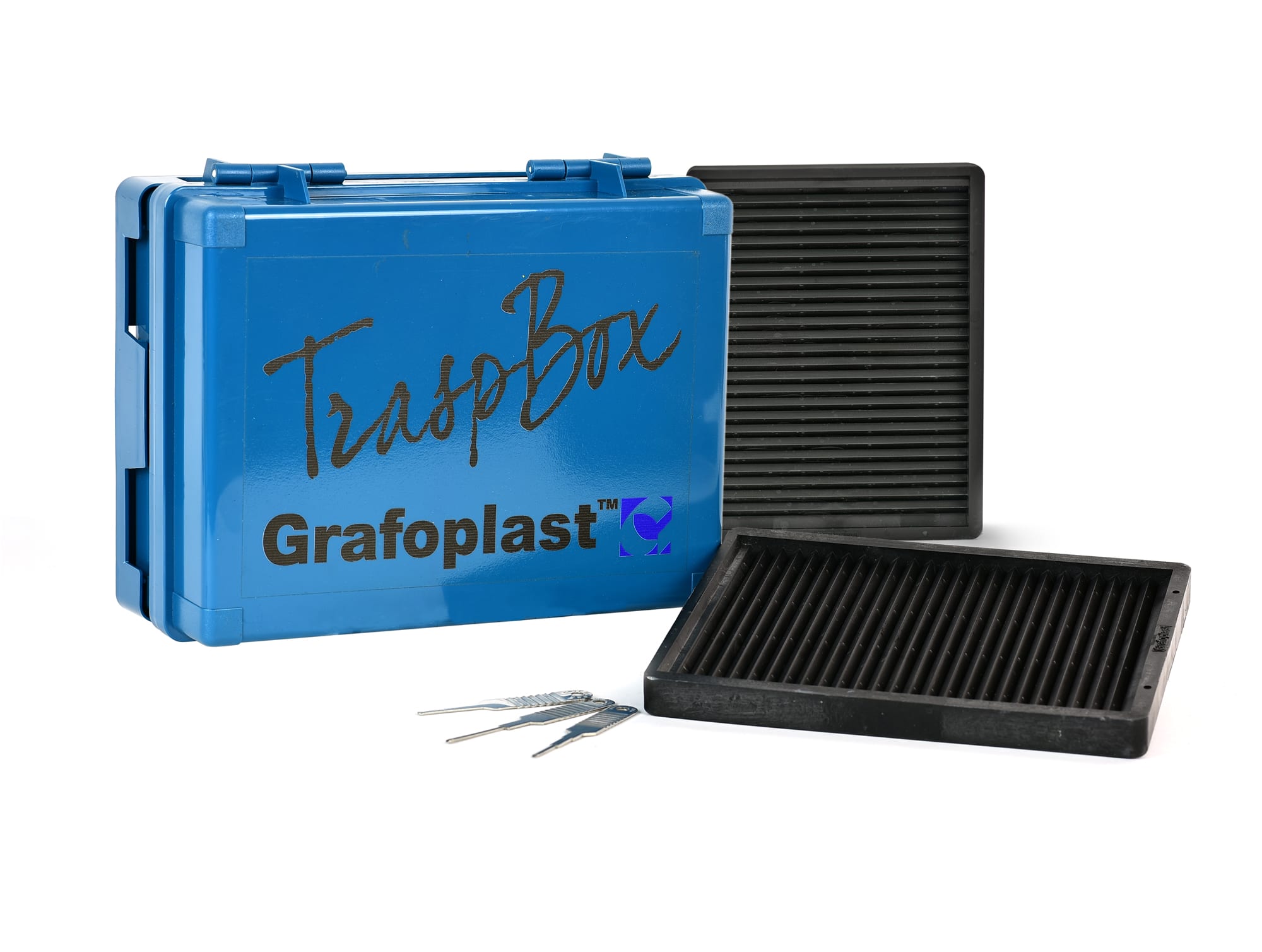 GRAFOPLAST - Trasp Box contenente 2 linguette di metallo, 1 uncino, 2 cartelliere, 1 valigetta