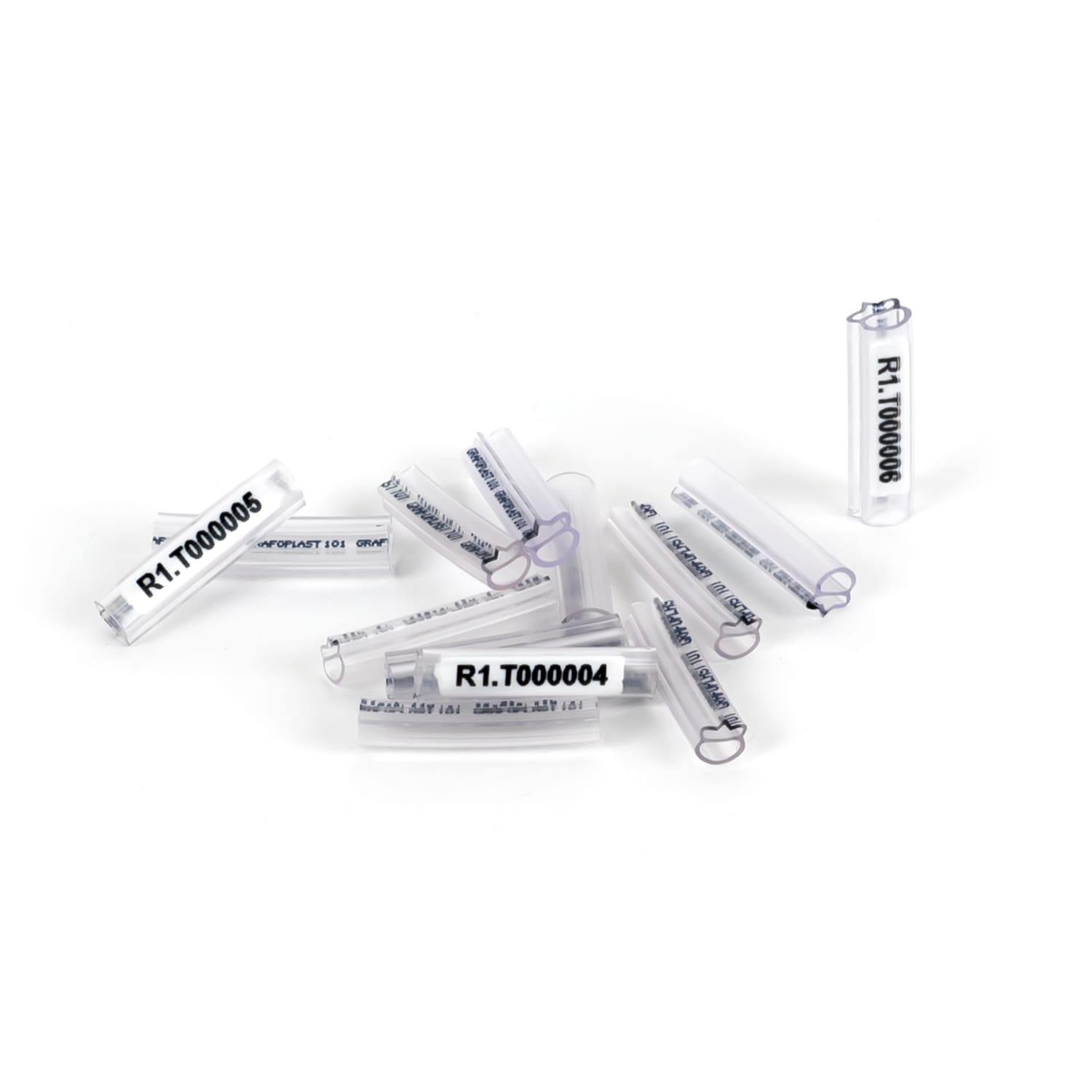 GRAFOPLAST - Tubetto Halogen Free Trasparente Lunghezza 23 mm diametro da 1 fino a 2 mm - 1000 pezzi. Tubetto Trasparente Serie 100, apprezzato per la sua rigidità e precisione di innesto