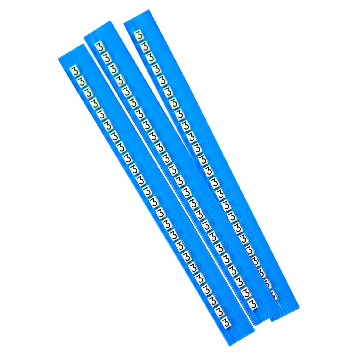 GRAFOPLAST - Stecche Grandi 3 mm numero "3" Stampa Nera su Fondo Bianco - 50 stecche. La stecca è composta da 24 elementi identici premarcati ( numeri, lettere, simboli). Confezione da 50 stecche, totale 1200 elementi