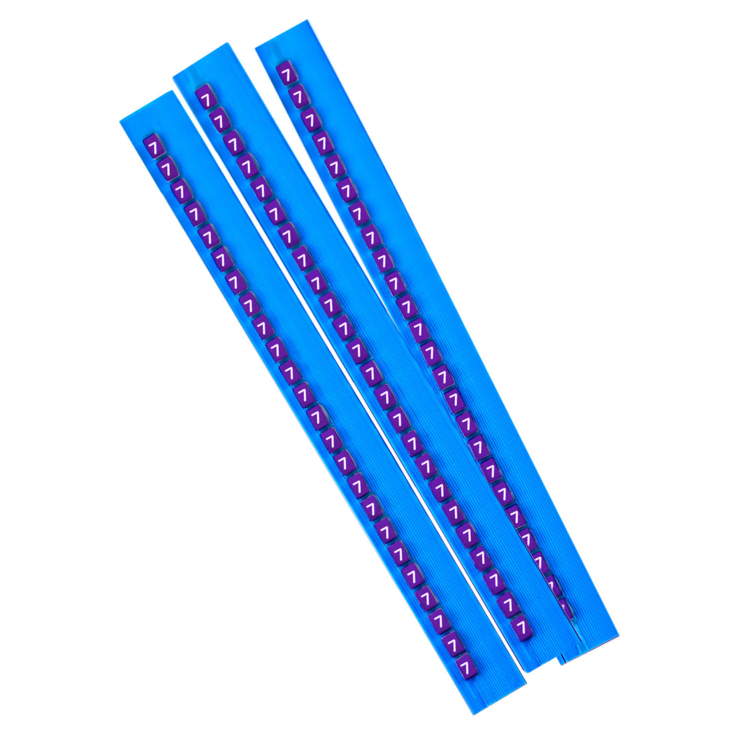 GRAFOPLAST - Stecche Grandi 3 mm numero "7" Stampa Bianca su Fondo Viola - 50 stecche.  La stecca è composta da 24 elementi identici premarcati ( numeri, lettere, simboli). Confezione da 50 stecche, totale 1200 elementi