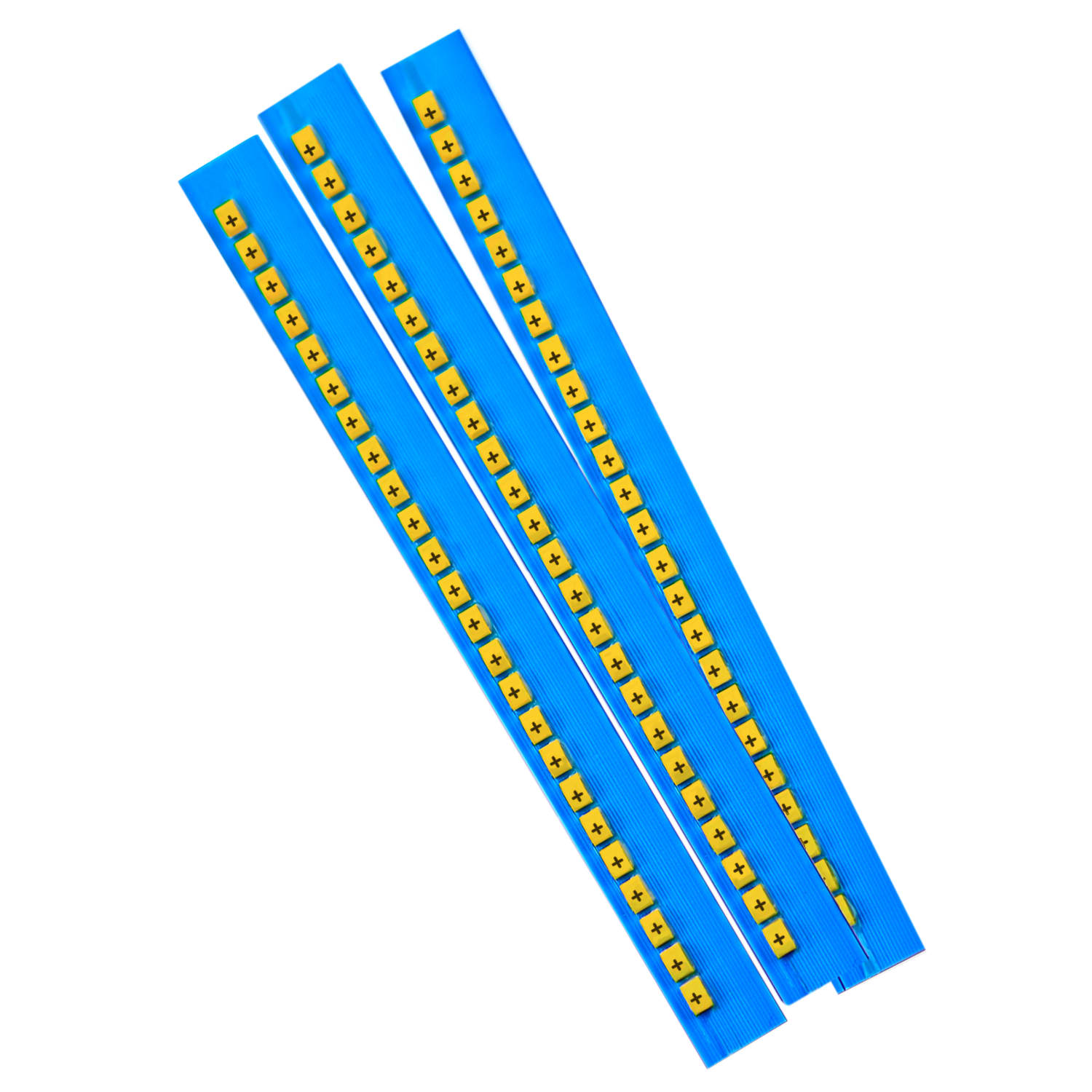 GRAFOPLAST - Stecche Grandi 3 mm simbolo "+" Stampa Nera su Fondo Giallo - 50 stecche. La stecca è composta da 24 elementi identici premarcati ( numeri, lettere, simboli). Confezione da 50 stecche, totale 1200 elementi