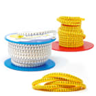 GRAFOPLAST - Anellino segnacavo in PVC da 2.5 fino a 5.0 mm "P" Stampa nera su fondo bianco - rotolo da 1000 pezzi.