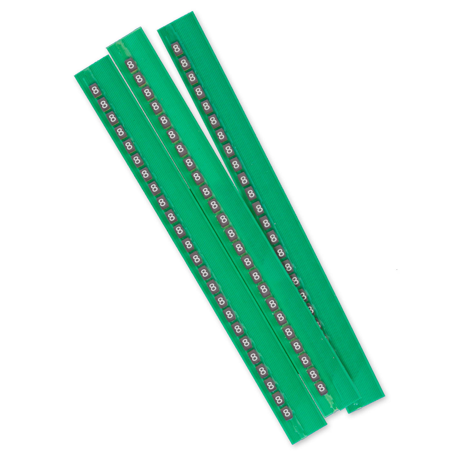 GRAFOPLAST - Stecche Medie 2,3 mm numero "8" Stampa Bianca su Fondo Grigio - 10 stecche. = 1 blister. La stecca è composta da 24 elementi identici premarcati ( numeri, lettere, simboli). Il blister contiene 10 stecche, totale 240 elementi. BL117M08WE