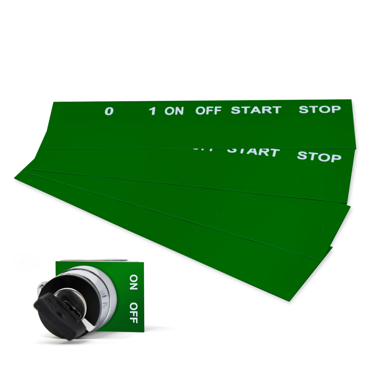 GRAFOPLAST - Targhetta Pulsanti in PVC Verde 50x50mm 176 pezzi. Si applica ovunque, interno ed esterno quadro grazie all'adesivo posto sul retro