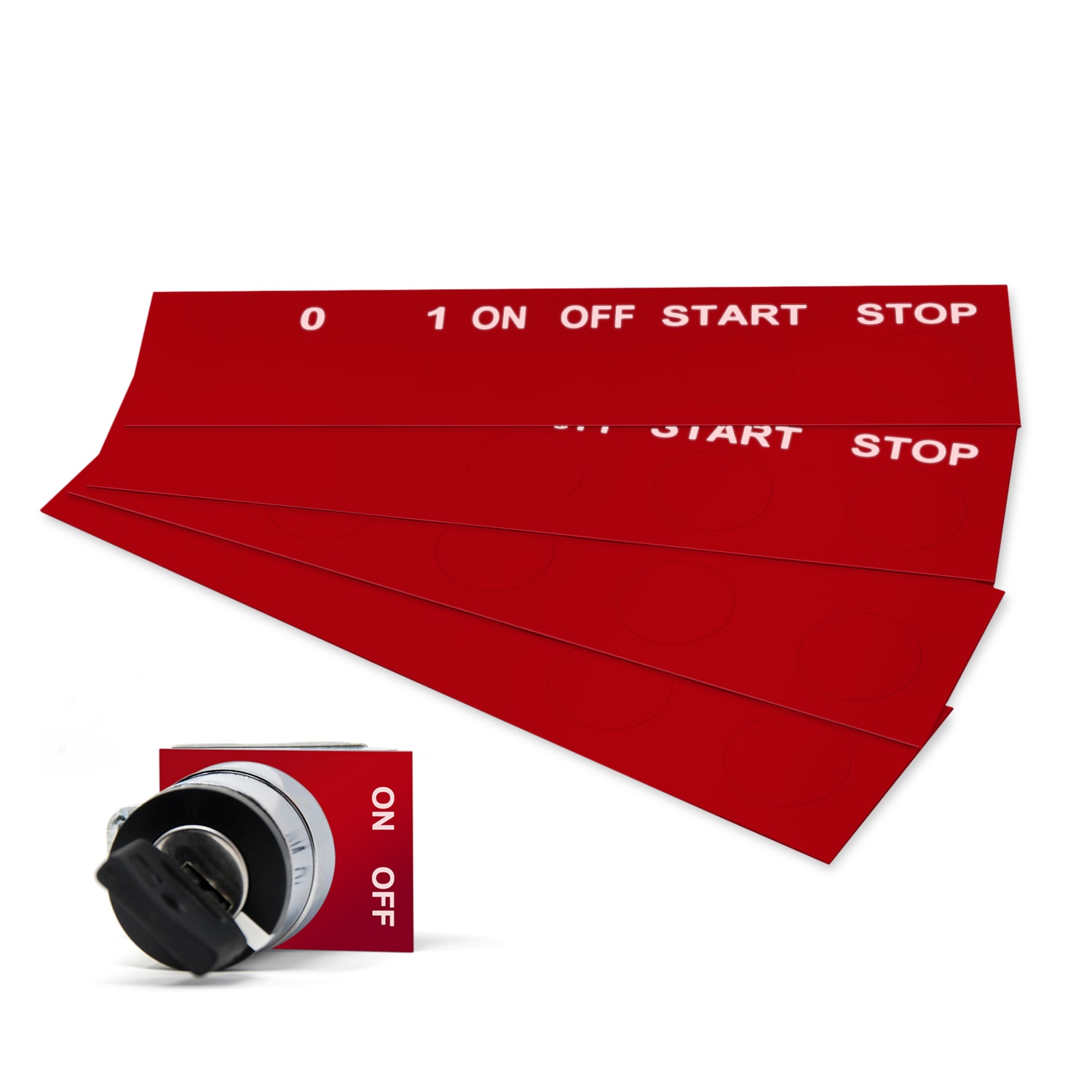 GRAFOPLAST - Targhetta Pulsanti in PVC Rosso 50x50mm 176 pezzi. Si applica ovunque, interno ed esterno quadro grazie all'adesivo posto sul retro