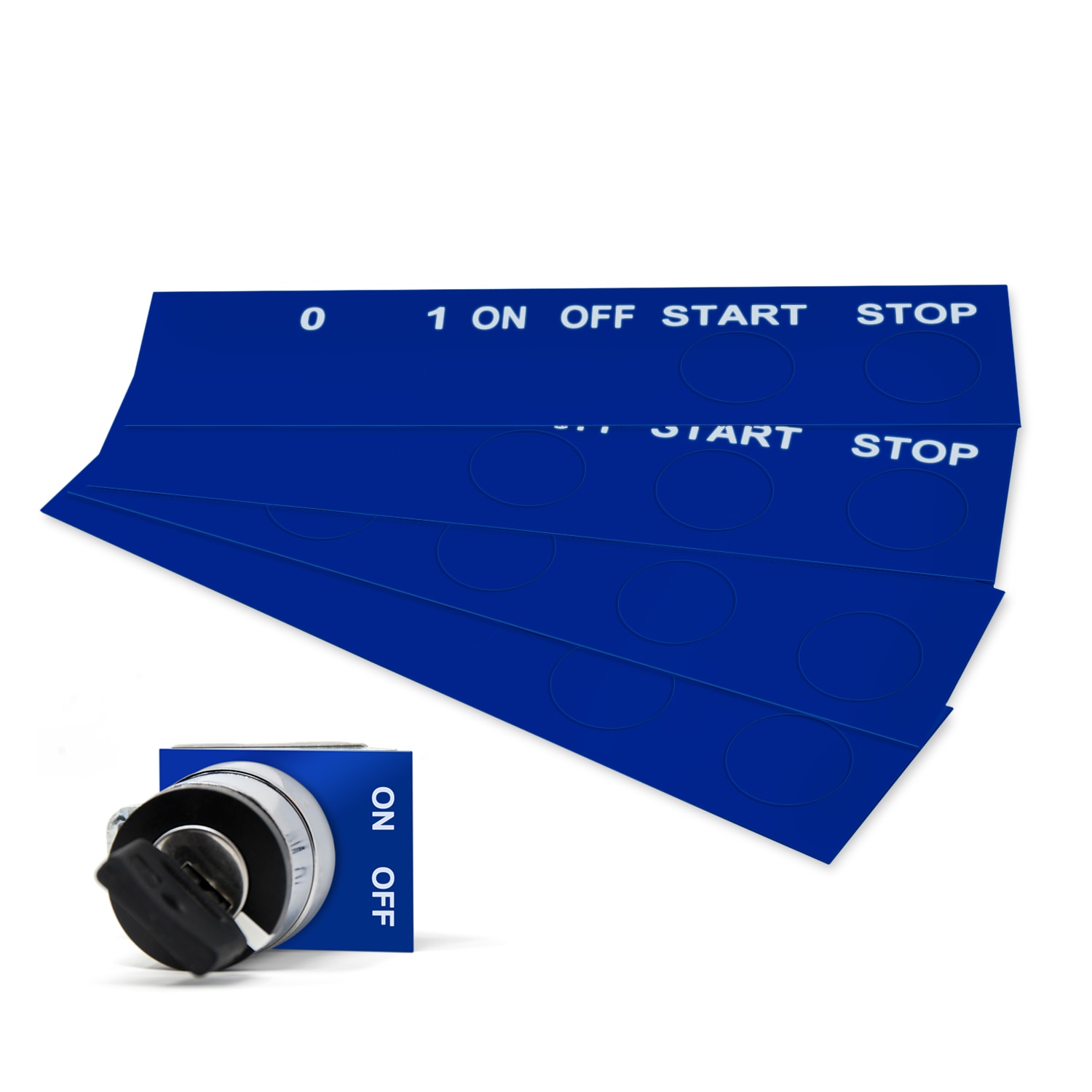 GRAFOPLAST - Targhetta Pulsanti in PVC Blu 50x50mm 176 pezzi. Si applica ovunque, interno ed esterno quadro grazie all'adesivo posto sul retro