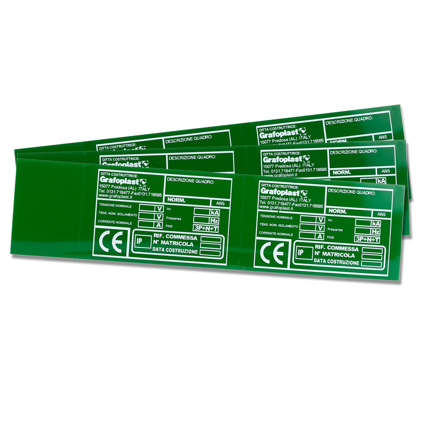GRAFOPLAST - Targa Quadro in PVC adesiva Verde 100x60 mm - 22 pezzi. La targa si applica direttamente ed in sicurezza tramite il suo biadesivo che ha un'elevata adesione, permettendo di identificare con estrema semplicitè e rapiditè i quadri di distribuzione.
