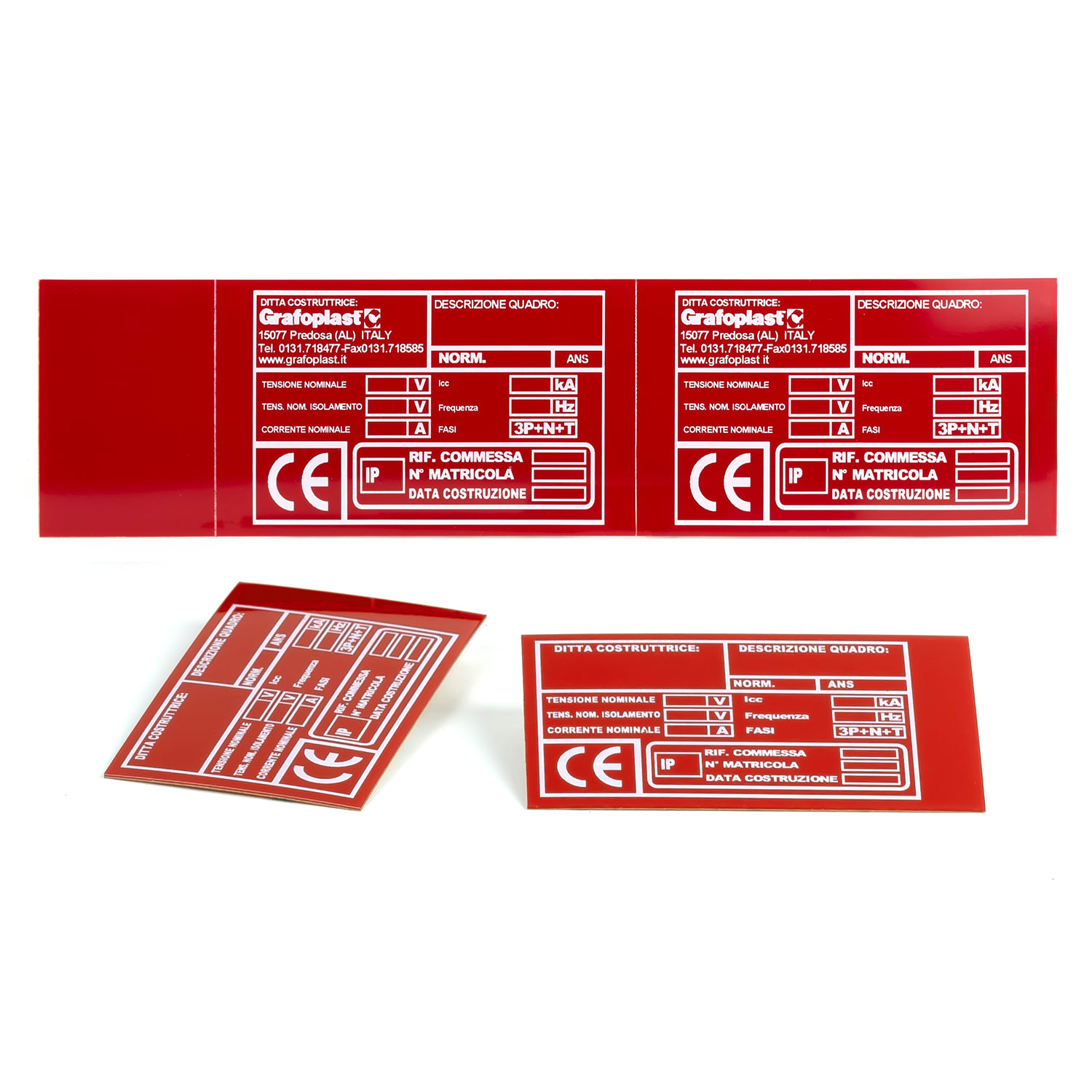 GRAFOPLAST - Targa Quadro in PVC adesiva Rosso 100x60 mm - 22 pezzi. La targa si applica direttamente ed in sicurezza tramite il suo biadesivo che ha un'elevata adesione, permettendo di identificare con estrema semplicitè e rapiditè i quadri di distribuzione. EVO460100R
