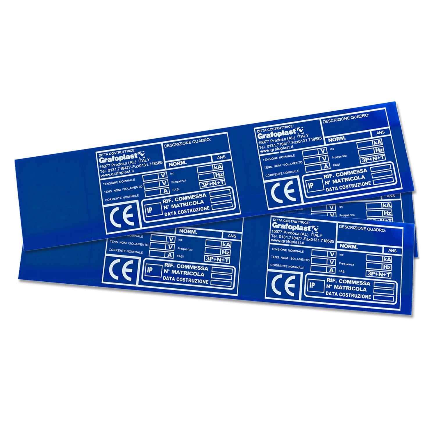 GRAFOPLAST - Targa Quadro in PVC adesiva Blu 100x60 mm - 22 pezzi. La targa si applica direttamente ed in sicurezza tramite il suo biadesivo che ha un'elevata adesione, permettendo di identificare con estrema semplicitè e rapiditè i quadri di distribuzione.