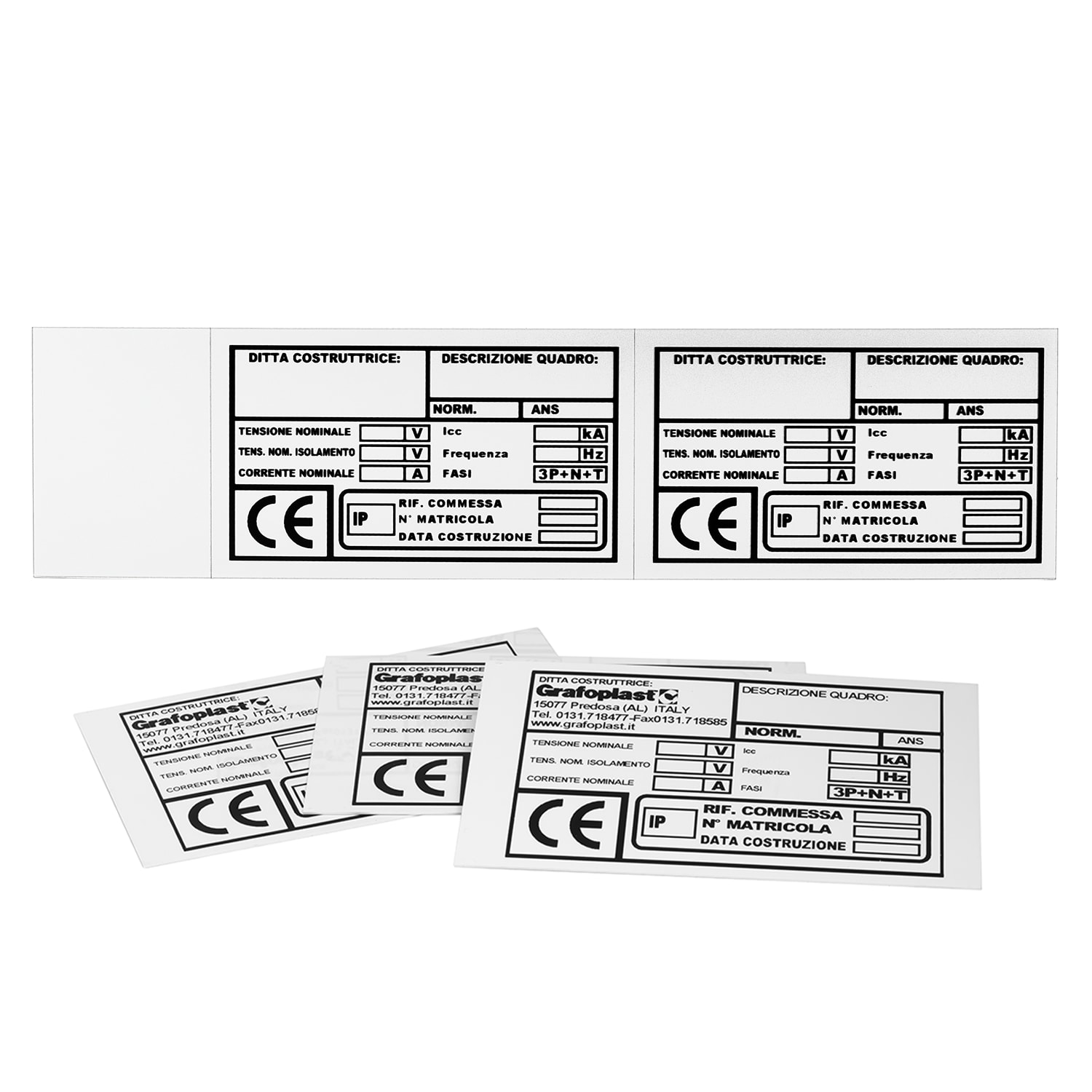 GRAFOPLAST - Targa Quadro in PVC adesiva Bianco 100x60 mm - 22 pezzi. La targa si applica direttamente ed in sicurezza tramite il suo biadesivo che ha un'elevata adesione, permettendo di identificare con estrema semplicitè e rapiditè i quadri di distribuzione.