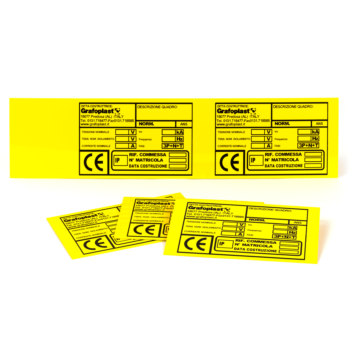 GRAFOPLAST - Targa Quadro in PVC adesiva Giallo 100x60 mm - 22 pezzi. La targa si applica direttamente ed in sicurezza tramite il suo biadesivo che ha un'elevata adesione, permettendo di identificare con estrema semplicitè e rapiditè i quadri di distribuzione. EVO460100Y