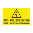 GRAFOPLAST - Etichetta "PERICOLO! TOGLIERE TENSIONE PRIMA DI APRIRE!" in vinile adesivo dimensioni L=100 mm, H=60 mm, 7 pz per foglio