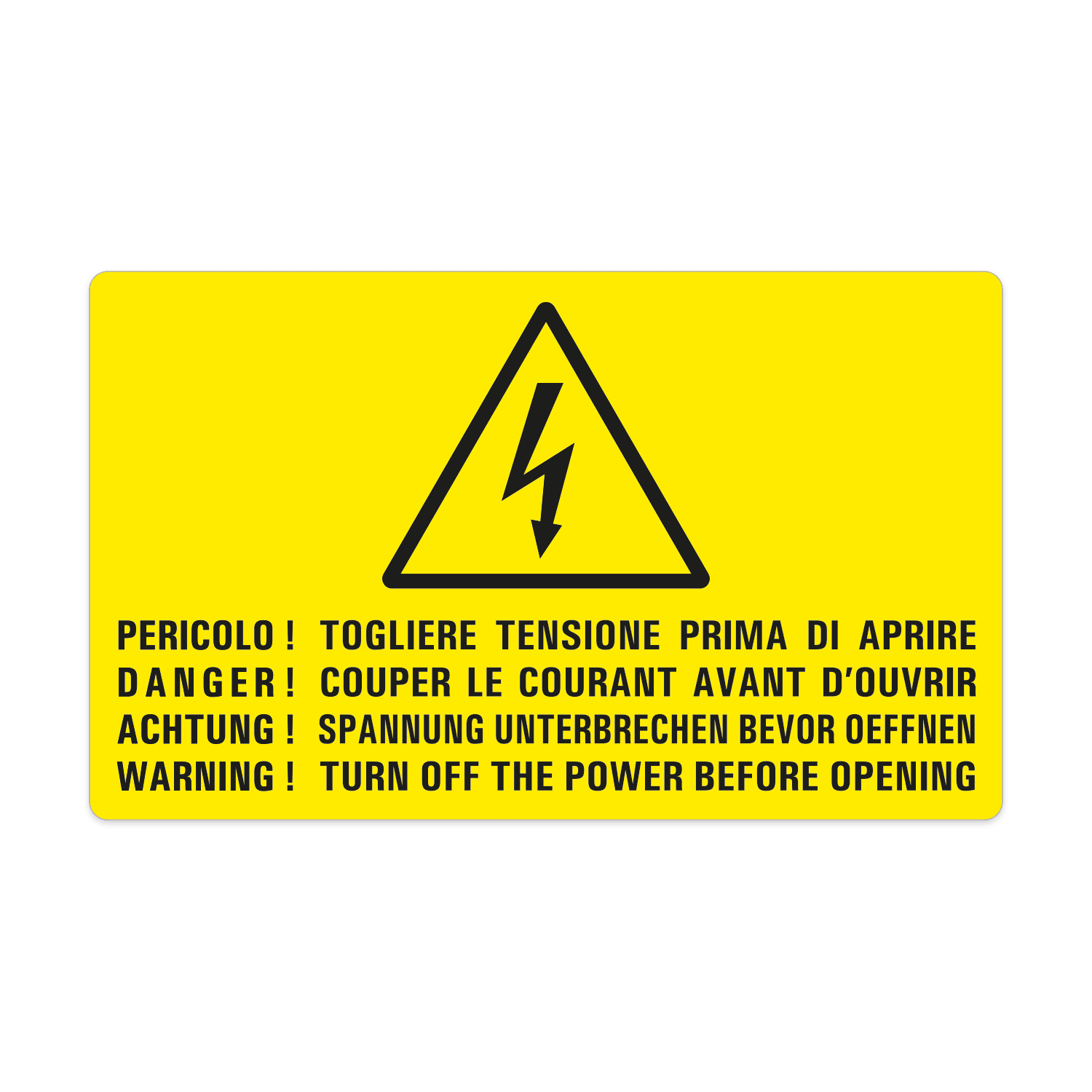 GRAFOPLAST - Etichetta "PERICOLO! TOGLIERE TENSIONE PRIMA DI APRIRE!" in vinile adesivo dimensioni L=100 mm, H=60 mm, 7 pz per foglio