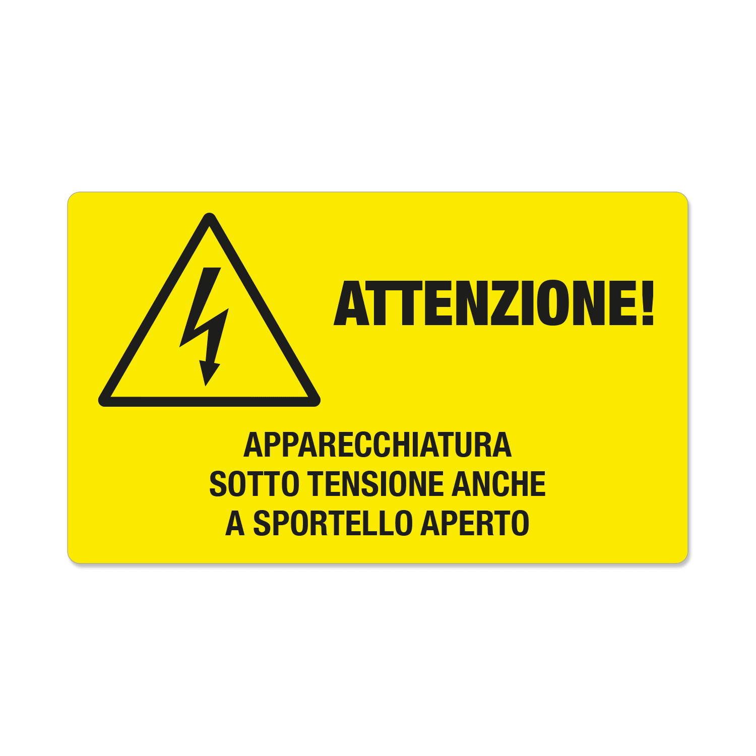 GRAFOPLAST - Etichetta "ATTENZIONE! APPARECCHIATURA SOTTO TENSIONE ANCHE A SPORTELLO APERTO" in vinile adesivo dimensioni L=100 mm, H=60 mm, 7 pz per foglio