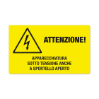 GRAFOPLAST - Etichetta "ATTENZIONE! APPARECCHIATURA SOTTO TENSIONE ANCHE A SPORTELLO APERTO" in vinile adesivo dimensioni L=100 mm, H=60 mm, 7 pz per foglio