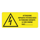 GRAFOPLAST - Etichetta "attenzione impianto fotovoltaico diurno 1000 V" in vinile adesivo dimensioni L=65 mm, H=32 mm, 20 pz per foglio LA60025F1