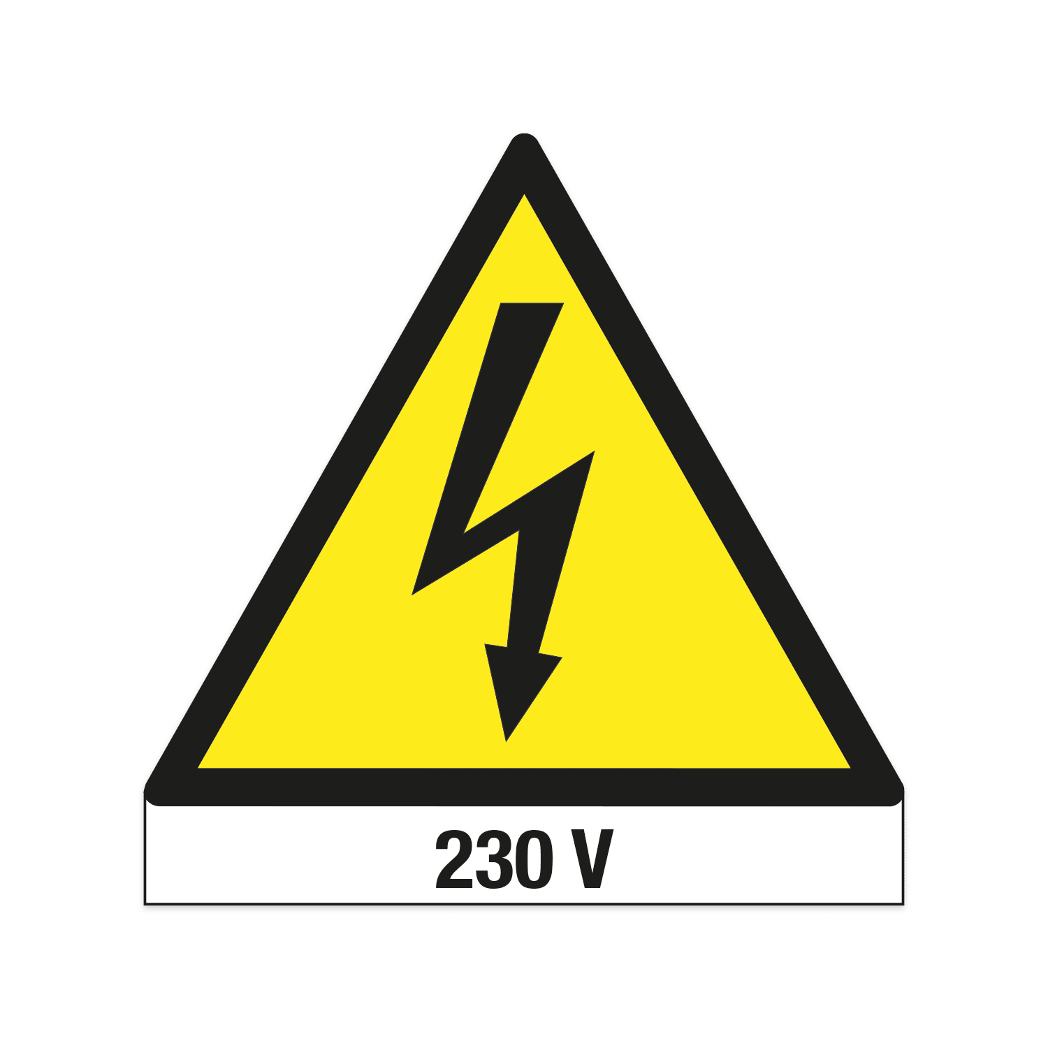 GRAFOPLAST - Etichetta triangolare pericolo TENSIONE 230 VOLT in policarbonato adesivo dimensioni lato triangolo=68 mm, 12 pz per foglio