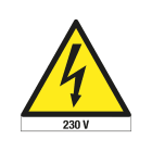 GRAFOPLAST - Etichetta triangolare pericolo TENSIONE 230 VOLT in policarbonato adesivo dimensioni lato triangolo=102 mm, 6 pz per foglio