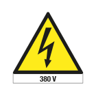 GRAFOPLAST - Etichetta triangolare pericolo TENSIONE 380 VOLT in policarbonato adesivo dimensioni lato triangolo=34 mm, 49 pz per foglio