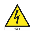 GRAFOPLAST - Etichetta triangolare pericolo TENSIONE 400 VOLT in policarbonato adesivo dimensioni lato triangolo=68 mm, 12 pz per foglio LAX11270F1