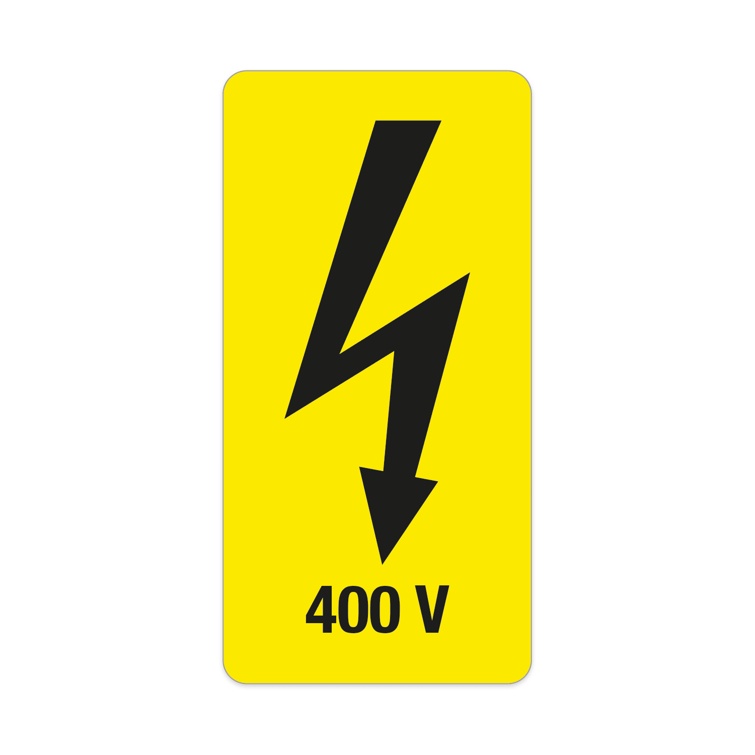 GRAFOPLAST - Etichetta TENSIONE 400 VOLT nero su giallo in policarbonato adesivo dimensioni L=37 mm, H=74 mm, 15 pz per foglio