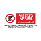 GRAFOPLAST - Etichetta "VIETATO APRIRE AI NON AUTORIZZATI L'APERTURA DEL QUADRO E' CONSENTITA SOLO AGLI ELETTRICISTI" in policarbonato adesivo dimensioni L=140 mm, H=60 mm, 6 pz per foglio