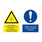 GRAFOPLAST - Etichetta adesiva "att.ne pres.di due fonti di tensione..." dimensioni L=80 mm, H=50 mm, 9 pz per foglio
