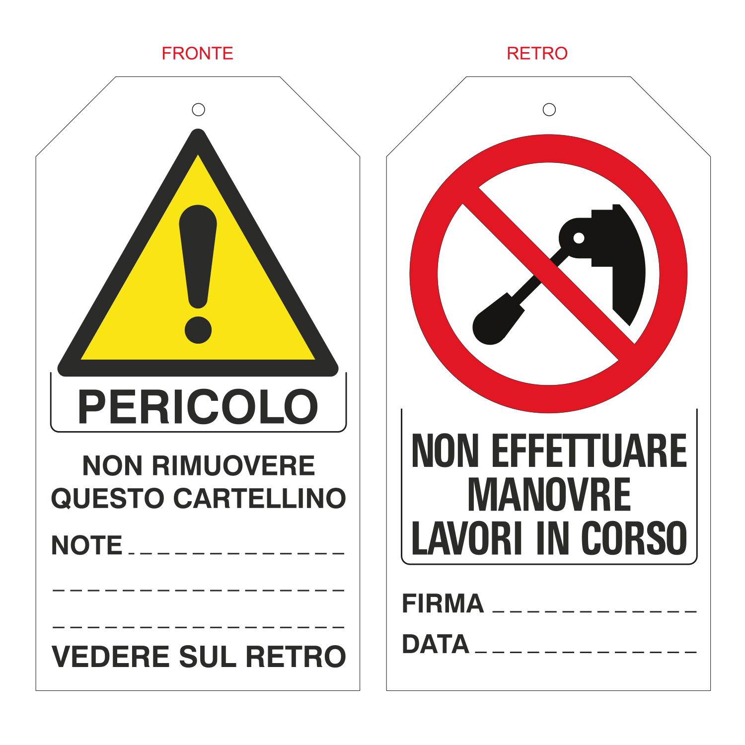 GRAFOPLAST - cartellino bifacciale "non effettuare manovre lavori in corso" in PVC dimensioni L=78 mm, H=148 mm, 1 pz per foglio LC17110P1