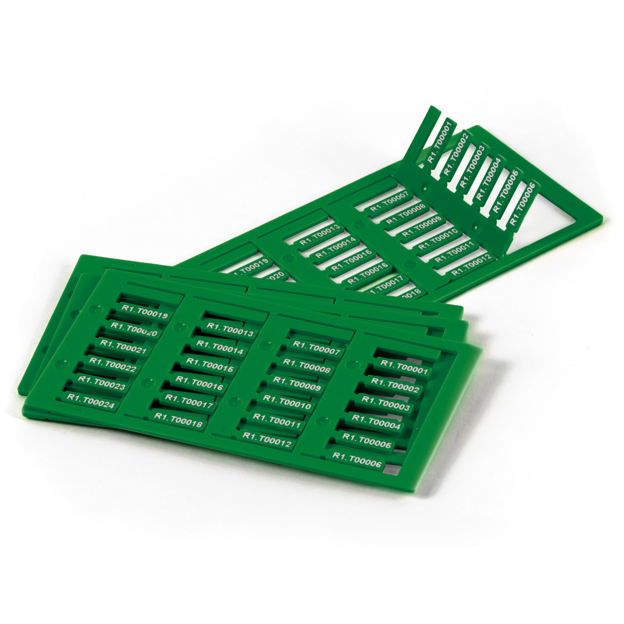 GRAFOPLAST - Tessera rigida per cavi Verde 15x4 mm - confezione master carton da 2400 pezzi. La tessera si applica con facilitè nei tubetti per identificare i singoli cavi. Stampabile con sistema a trasferimento termico EVOMAX