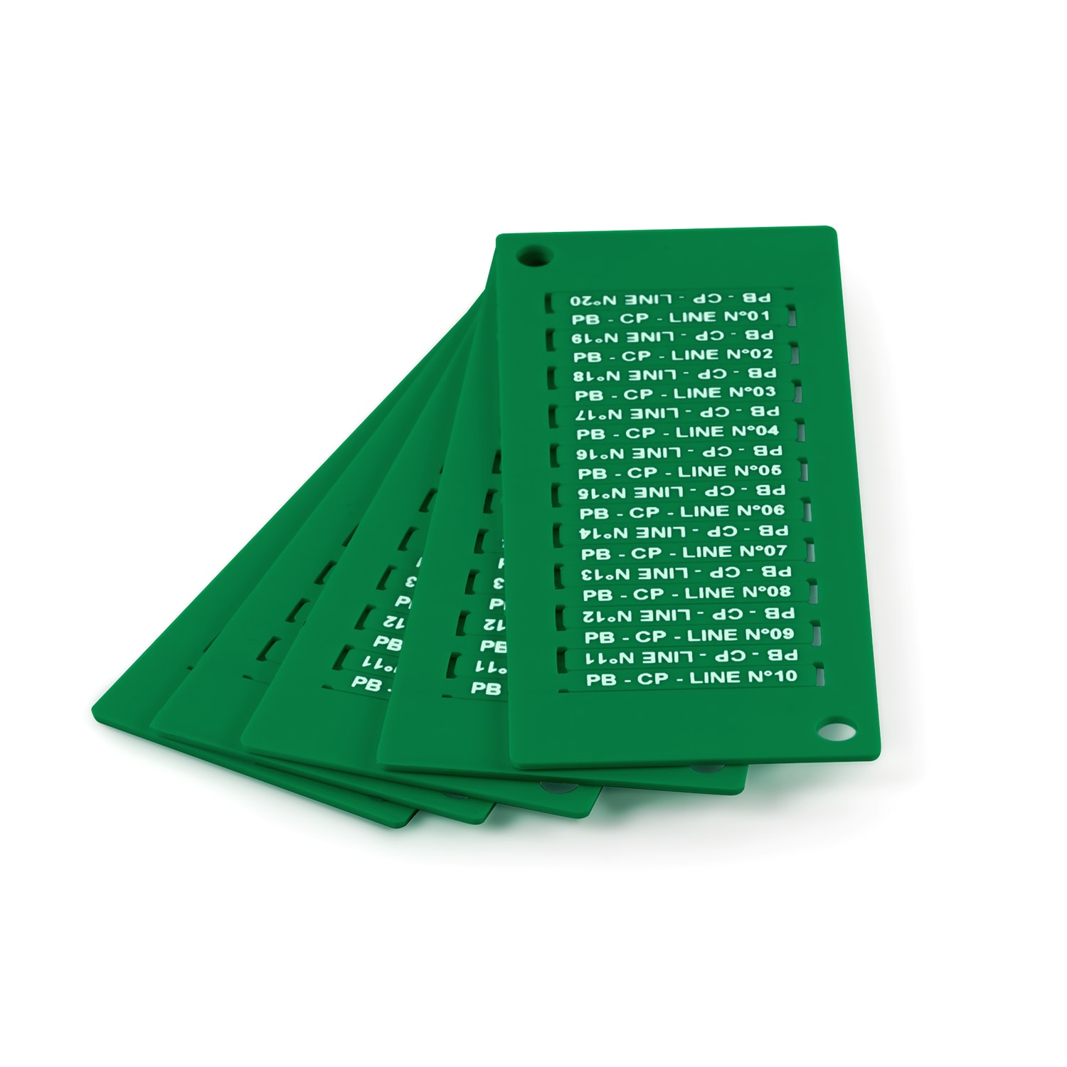 GRAFOPLAST - Tessera rigida per cavi Verde 30x4 mm - confezione master carton da 2000 pezzi. La tessera si applica con facilitè nei tubetti per identificare i singoli cavi. Stampabile con sistema a trasferimento termico EVOMAX