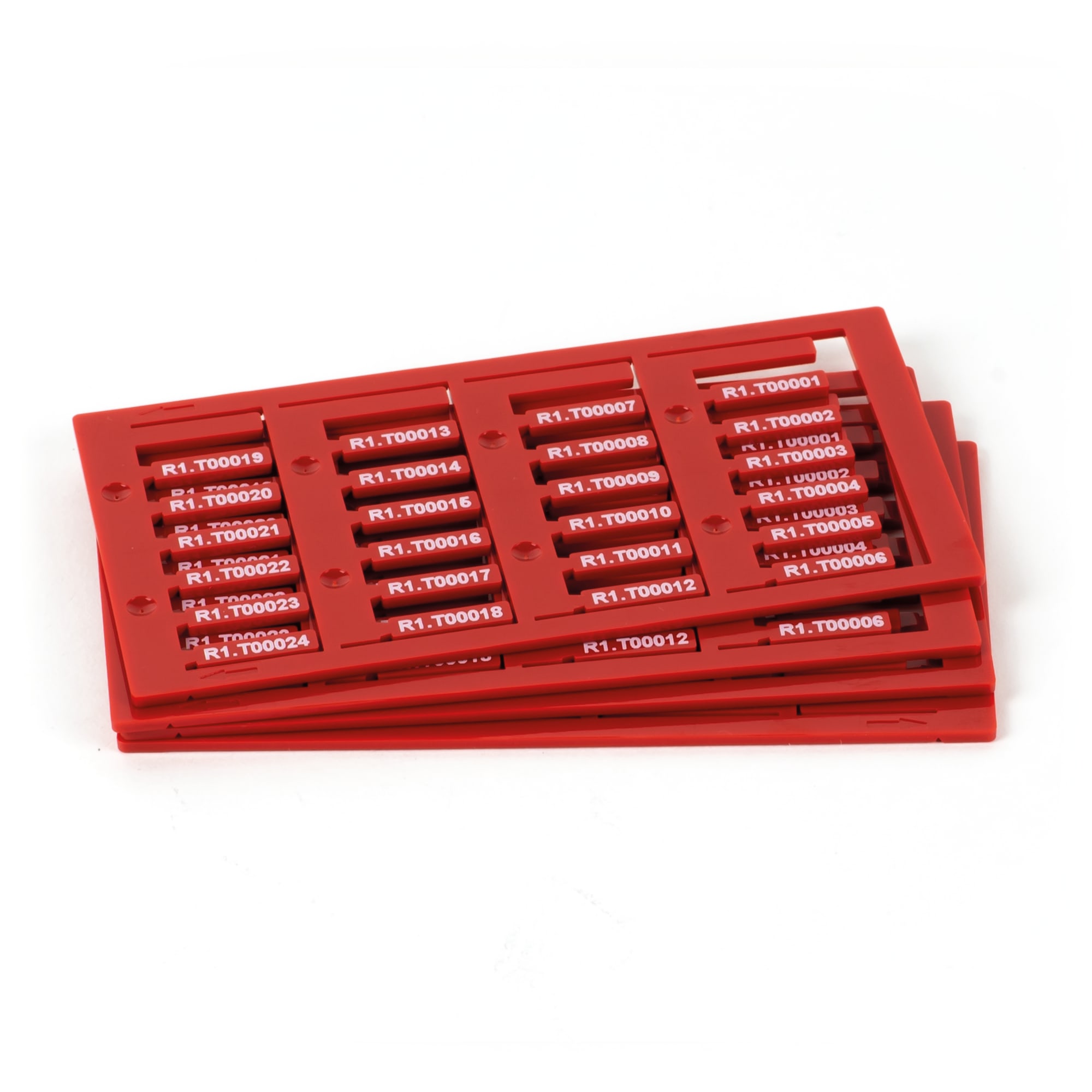 GRAFOPLAST - Tessera rigida per cavi Rosso 15x4 mm - confezione master carton da 2400 pezzi. La tessera si applica con facilitè nei tubetti per identificare i singoli cavi. Stampabile con sistema a trasferimento termico EVOMAX