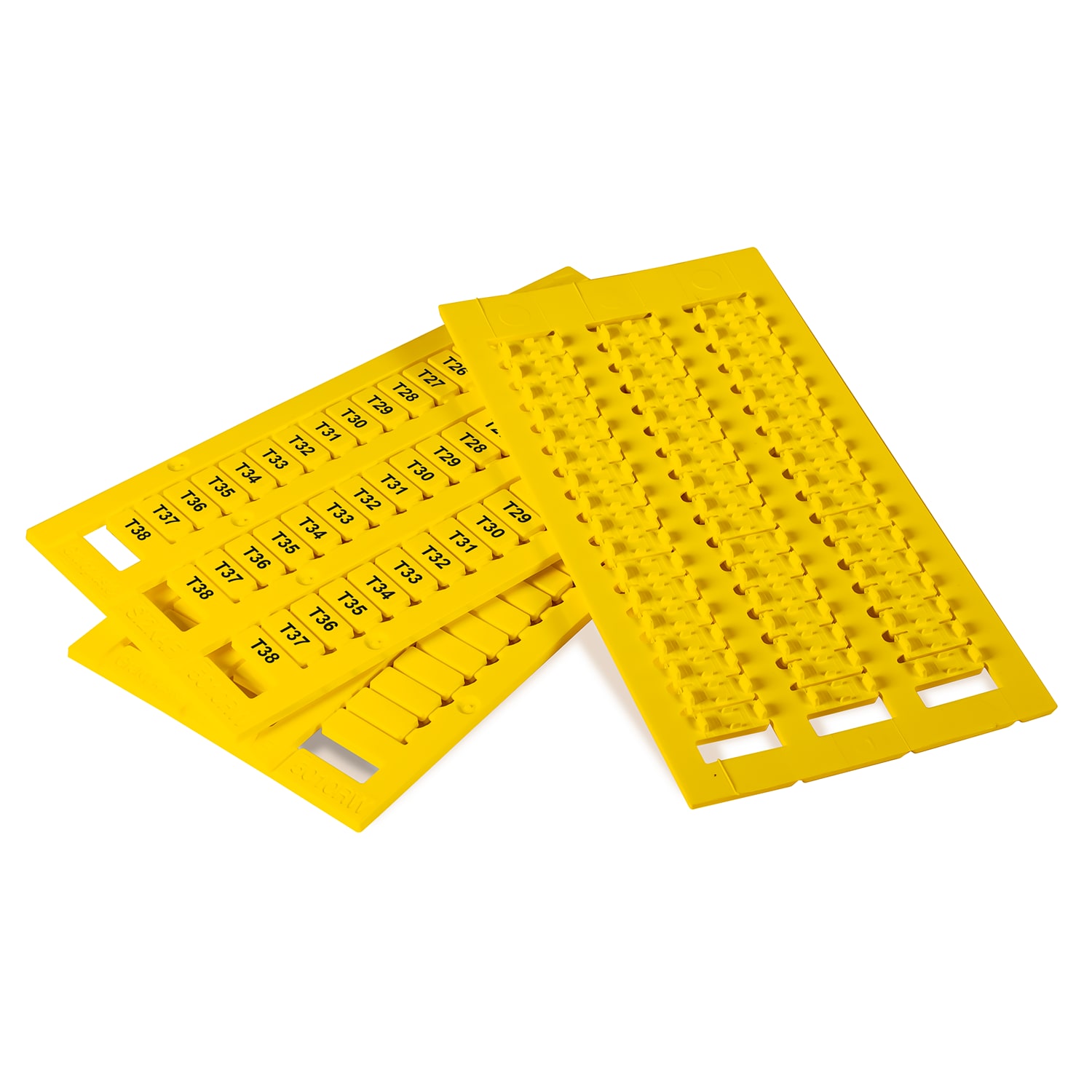 GRAFOPLAST - Tessera Morsetti per Entrelec Giallo LUX 10x5 mm - confezione da 1056 pezzi. La tessera per morsetto serie AF si applica con velocitè e semplicitè con innesto diretto. Stampabile con sistema a trasferimento termico EVOMAX, caricatore automatico