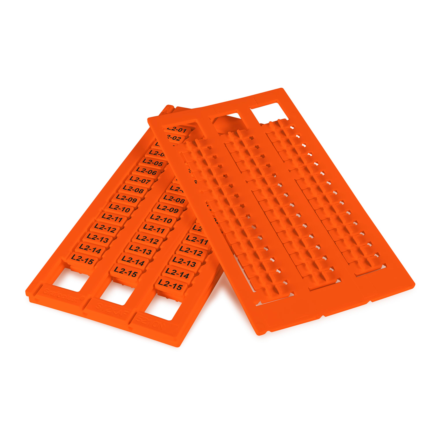 GRAFOPLAST - Tessera Morsetti per WAGO TOP-JOB Arancione 10x5 mm - confezione da 990 pezzi. La tessera per morsetto serie AF si applica con velocitè e semplicitè con innesto diretto. Stampabile con sistema a trasferimento termico EVOMAX, caricatore automatico