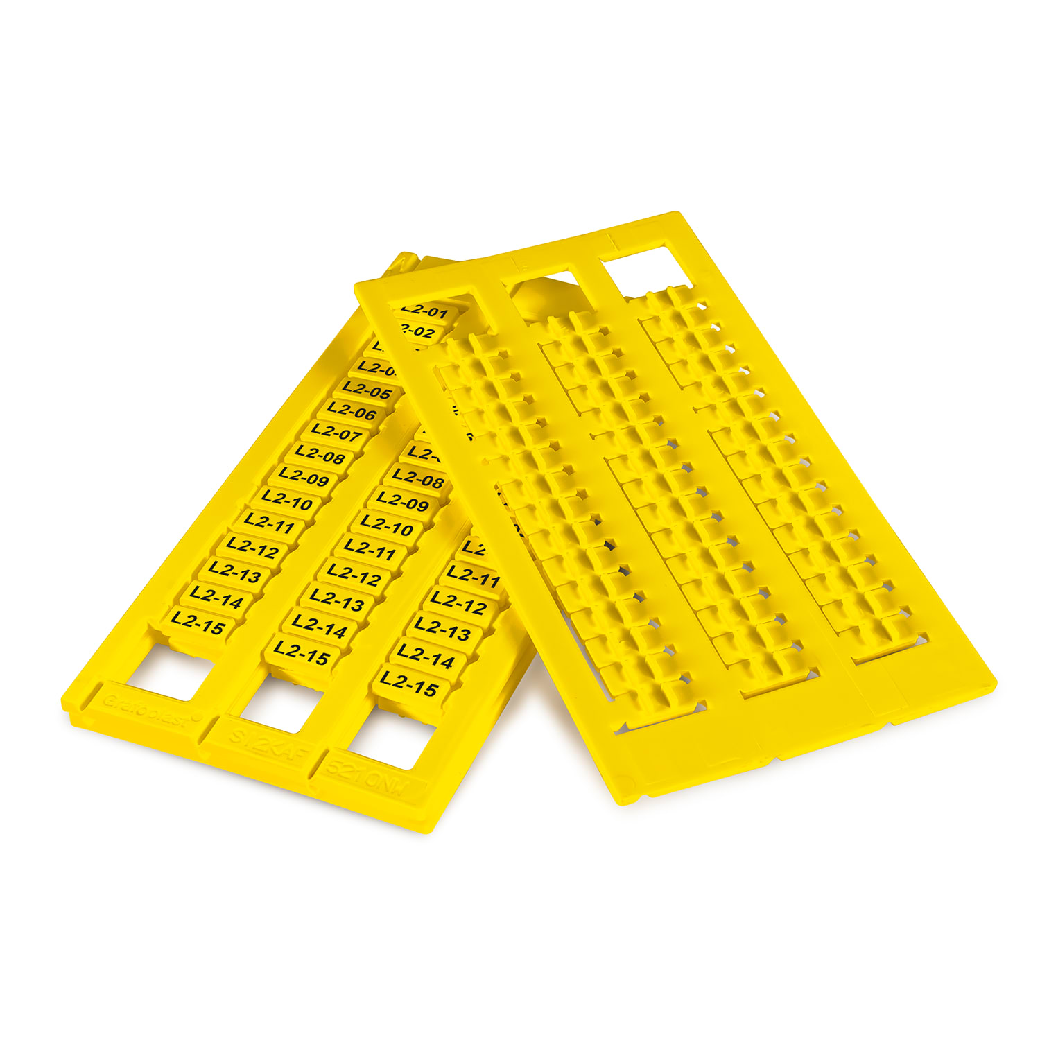 GRAFOPLAST - Tessera Morsetti per WAGO TOP-JOB Giallo 10x5 mm - confezione da 990 pezzi. La tessera per morsetto serie AF si applica con velocitè e semplicitè con innesto diretto. Stampabilecon sistema a trasferimento termico EVOMAX, caricatore automatico