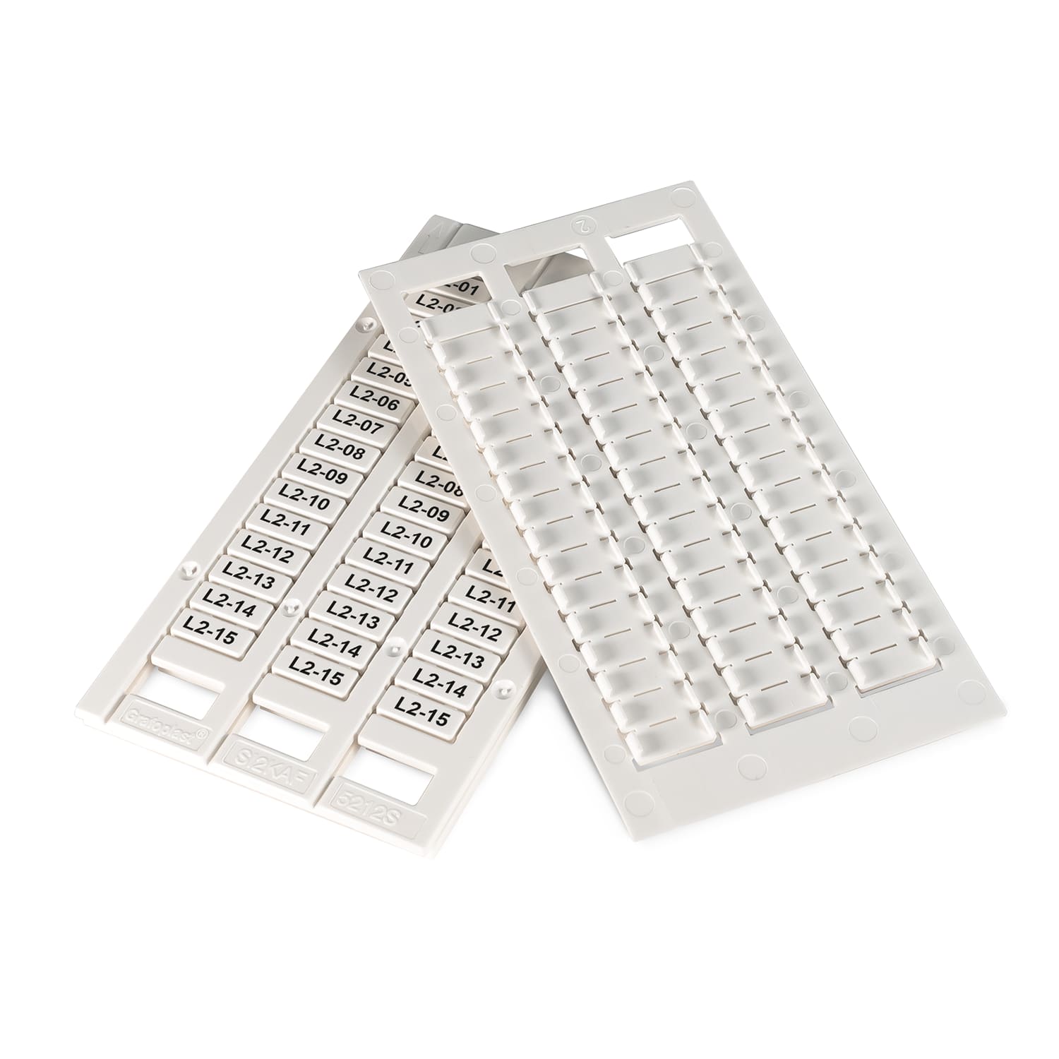 GRAFOPLAST - Tessera Morsetti per Entrelec Bianco LUX 12x5 mm - confezione da 990 pezzi. La tessera per morsetto serie AF si applica con velocitè e semplicitè con innesto diretto. Stampabilecon sistema a trasferimento termico EVOMAX, caricatore automatico