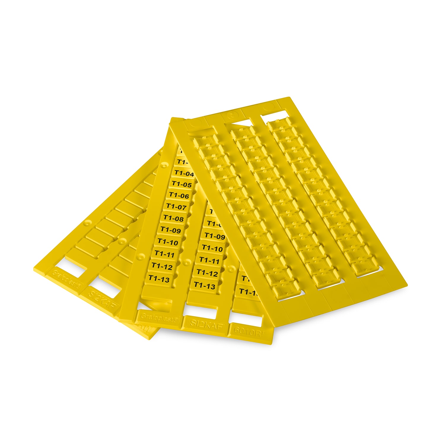 GRAFOPLAST - Tessera Morsetti per Entrelec Giallo LUX 10x6 mm - confezione da 858 pezzi. La tessera per morsetto serie AF si applica con velocitè e semplicitè con innesto diretto. Stampabilecon sistema a trasferimento termico EVOMAX, caricatore automatico