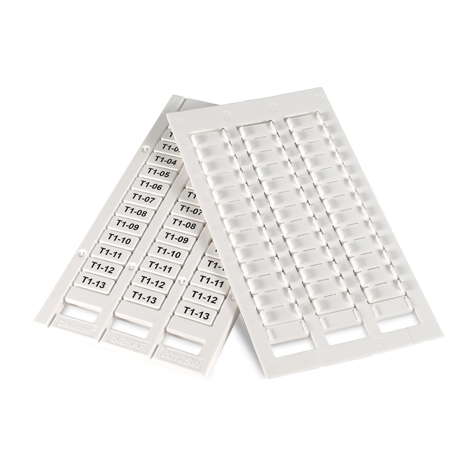 GRAFOPLAST - Tessera Morsetti per Entrelec Bianco LUX 12x6 mm - confezione da 858 pezzi. La tessera per morsetto serie AF si applica con velocitè e semplicitè con innesto diretto. Stampabilecon sistema a trasferimento termico EVOMAX, caricatore automatico