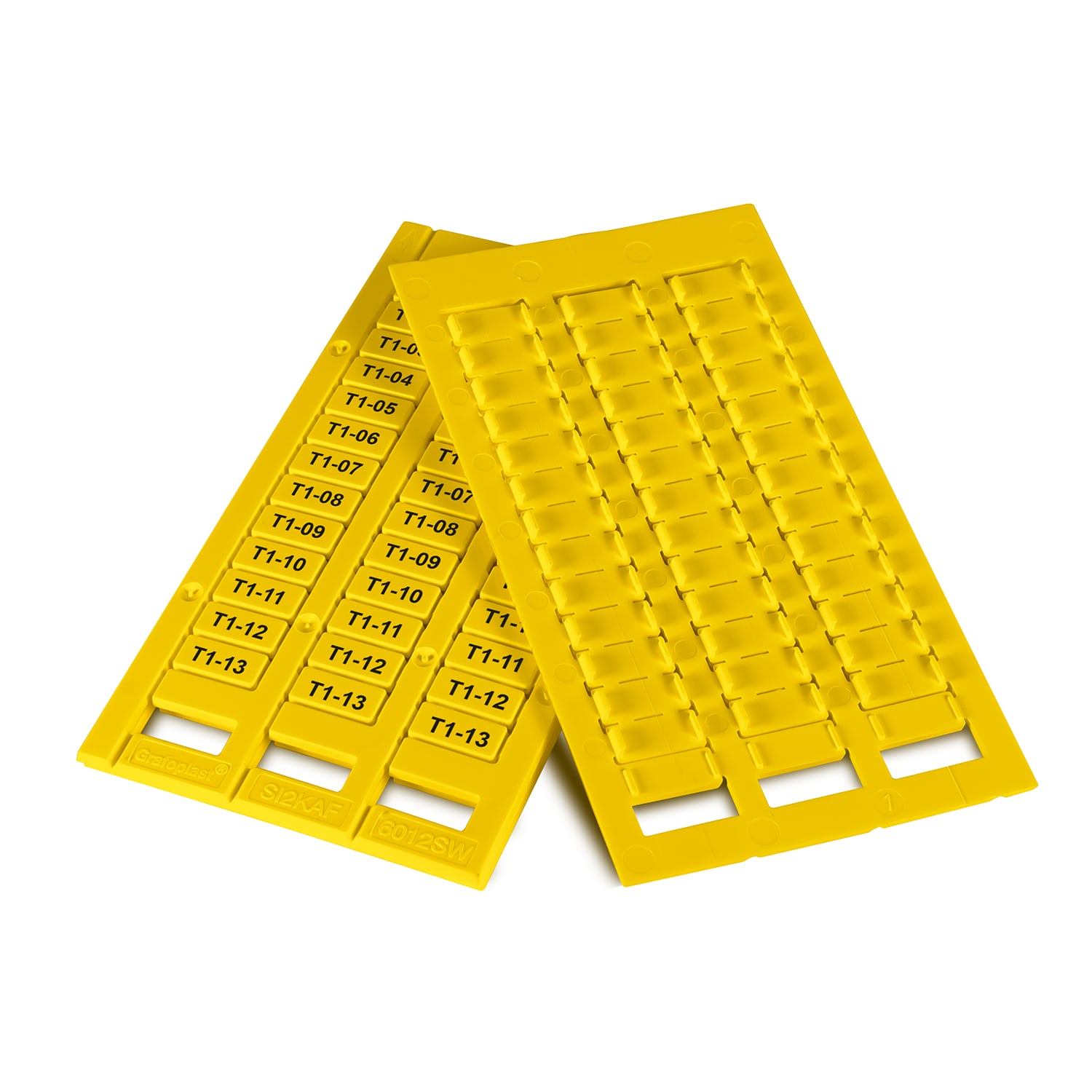 GRAFOPLAST - Tessera Morsetti per Entrelec Giallo LUX 12x6 mm - confezione da 858 pezzi. La tessera per morsetto serie AF si applica con velocitè e semplicitè con innesto diretto. Stampabilecon sistema a trasferimento termico EVOMAX, caricatore automatico