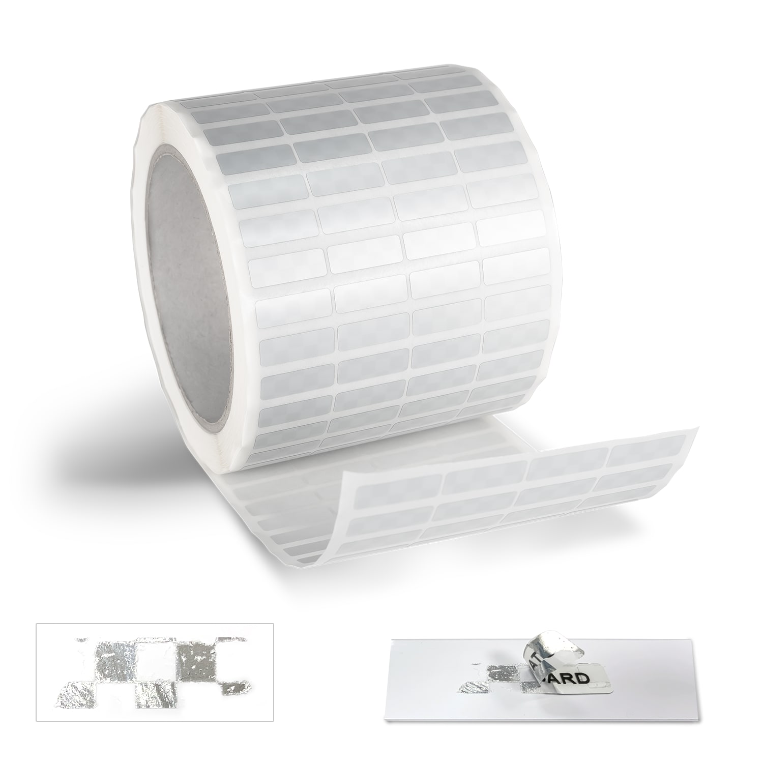 GRAFOPLAST - Etichetta antiefrazione a rotolo 7x20 mm 10000 pezzi. Adatta sia per interno che esterno quadro. Una volta applicata, se si tenta di rimuoverla, sulla superficie rimane un'improntaa scacchiera che rileva la sua rimozione