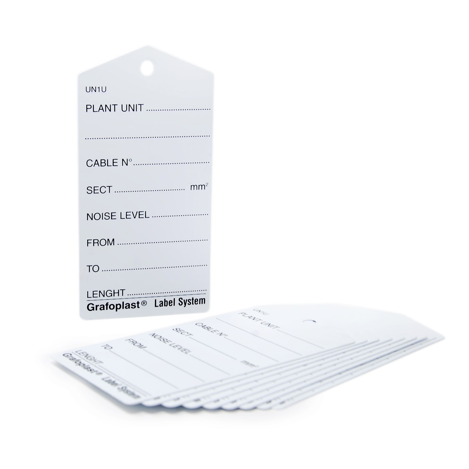 GRAFOPLAST - Cartellino rigido di identificazione conduttori, prestampato su entrambe le facce 50x100 mm Lingua inglese. Confezione da 10 pezzi.