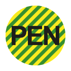 GRAFOPLAST - Etichetta tonda "PEN" giallo/verde in vinile adesivo diametro 20mm, 98 pezzi per foglio