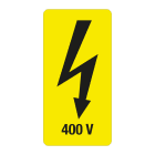 GRAFOPLAST - Etichetta tensione 400VOLT nero su giallo in vinile adesivo dimensioni L=37mm, H=74mm, 15 x foglio