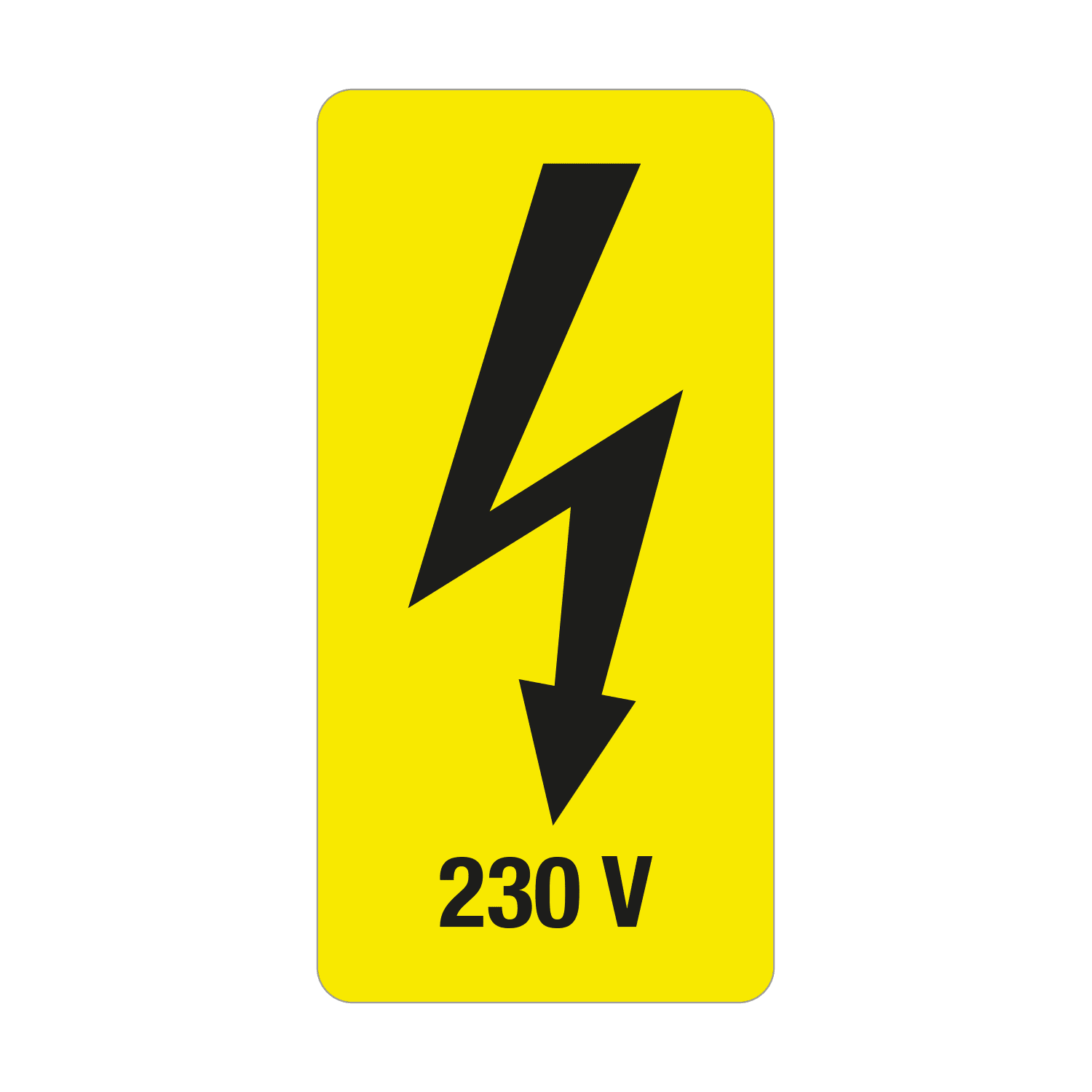 GRAFOPLAST - Etichetta tensione 230VOLT nero su giallo in vinile adesivo dimensioni L=26mm, H=52mm, 30 x foglio