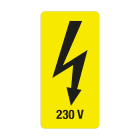 GRAFOPLAST - Etichetta tensione 230VOLT nero su giallo in vinile adesivo dimensioni L=26mm, H=52mm, 30 x foglio
