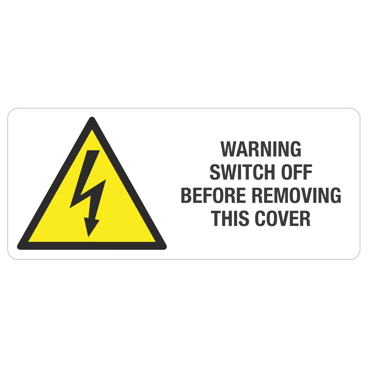 GRAFOPLAST - Pericolo Tensione WARNING SWITCH OFF BEFORE REMOVING THIS COVER 70 x 30 mm - 18 pz per foglio
