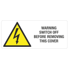 GRAFOPLAST - Pericolo Tensione WARNING SWITCH OFF BEFORE REMOVING THI COVER 140 x 60 mm - 6 pz per foglio