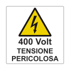 GRAFOPLAST - Targhetta in Policarbonato Adesivo "400 VOLT TENS.PERICOLOSA"  dim 80 x 80 mm - 30 pz per foglio